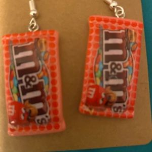 Peanut butter m & m shaped sliver tone earrings